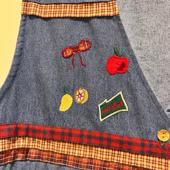 VTG Bobbie Brooks Womens Denim Blue Vest Cherries Apples Jars Plaid Trim XL - Picture 6 of 14